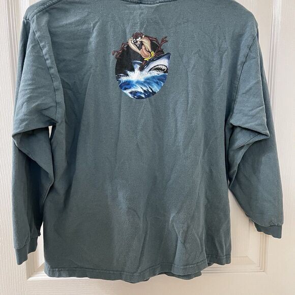 Vintage Looney Tunes Tazmanian Devil Surfing Shark Long Sleeve Top Youth Size L - Picture 16 of 16